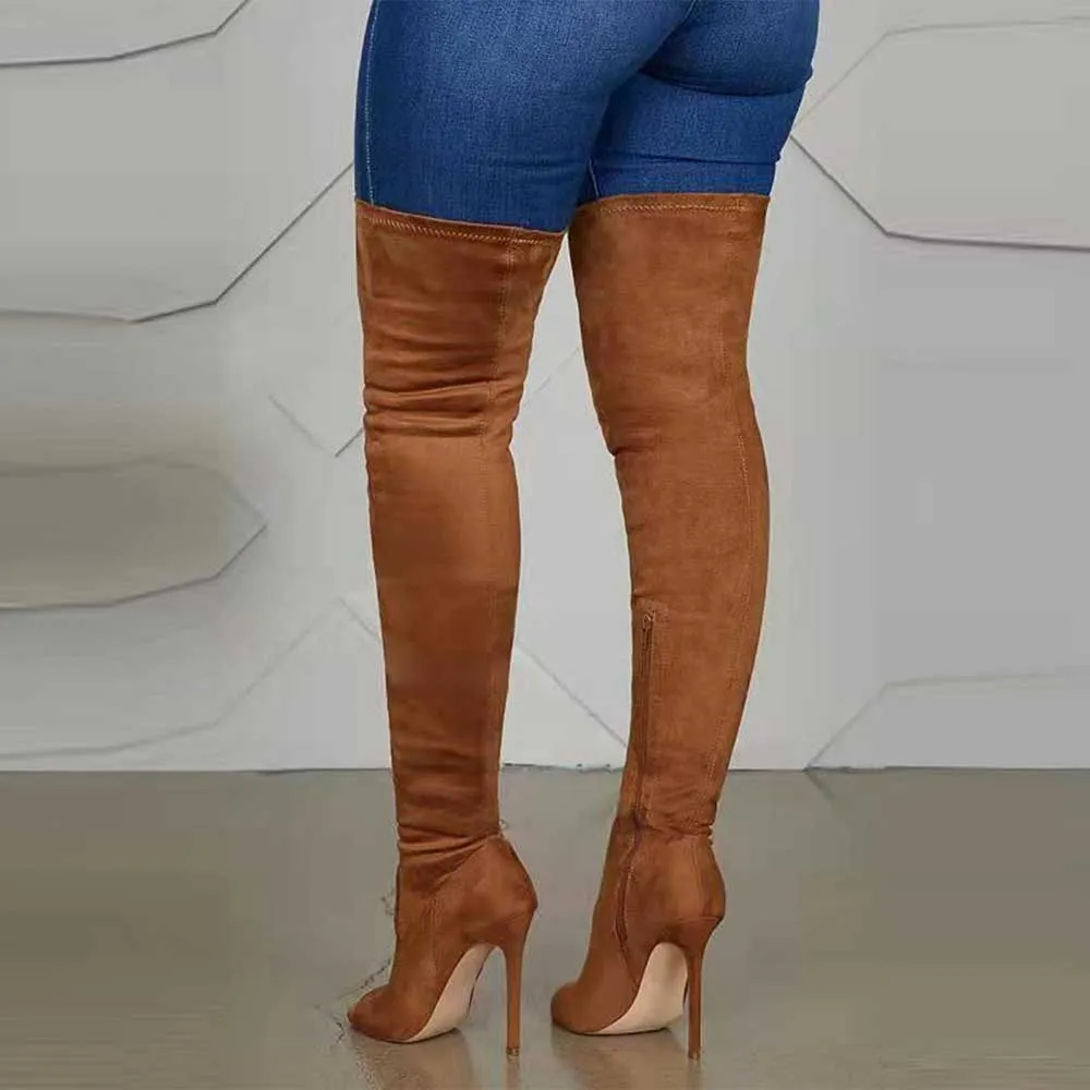 Womens Open Toe Over Knee Boots High Heeled Elastic Boots