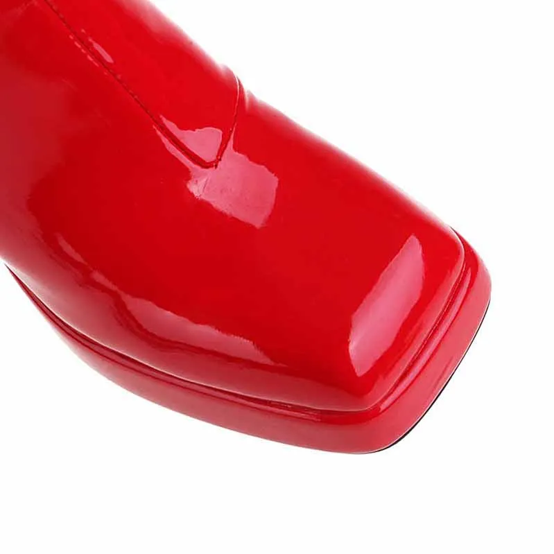 Women's Patent Leather PU Booties Low Mid Block Heel Ankle Boots