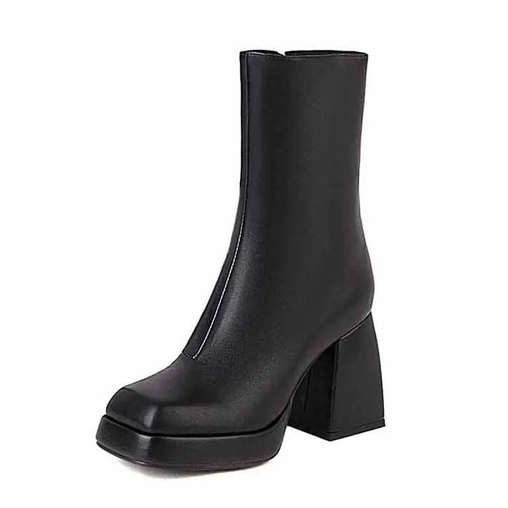 Women's Patent Leather PU Booties Low Mid Block Heel Ankle Boots