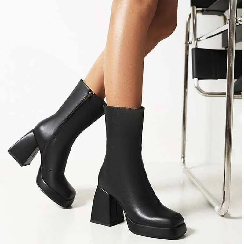 Women's Patent Leather PU Booties Low Mid Block Heel Ankle Boots