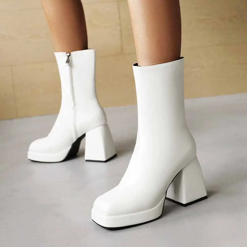 Women's Patent Leather PU Booties Low Mid Block Heel Ankle Boots