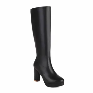 Women's platform chunky heeled knee high boots