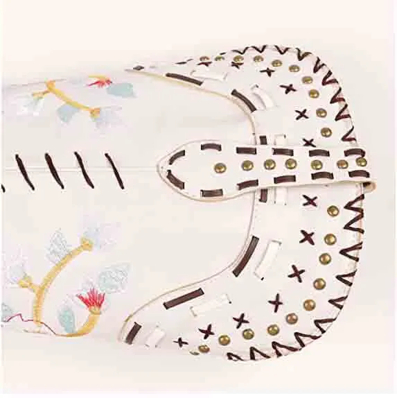 Women's Retro Western Cowboy Boots Embroidered Mid Calf Chunky Heel shoes