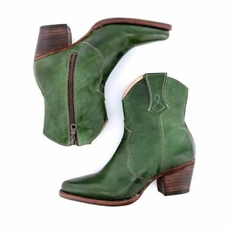 Women's Short Boot Thick Heel Wedding Cowboy Boots