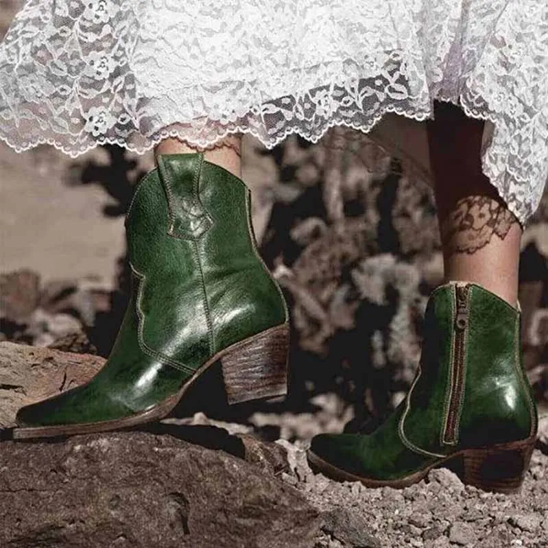 Women's Short Boot Thick Heel Wedding Cowboy Boots