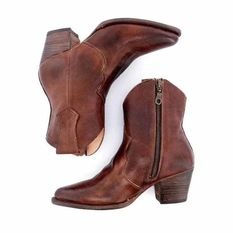 Women's Short Boot Thick Heel Wedding Cowboy Boots