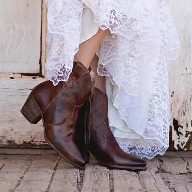 Women's Short Boot Thick Heel Wedding Cowboy Boots