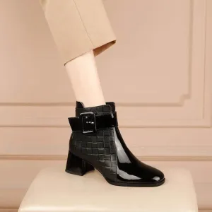Women's Square-toe Black Brown Ankle Boots