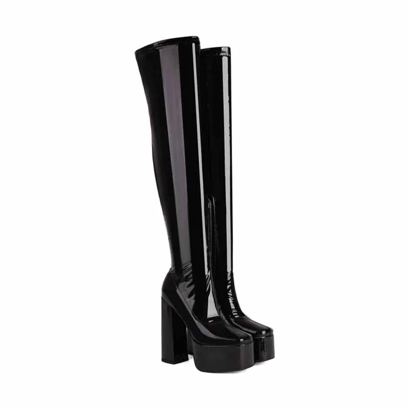 Women's street fashion over the knee boots chunky heeled long boots