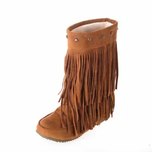 Women's Tassel Bootie Fringe Hidden Wedge Heel Ankle Boots