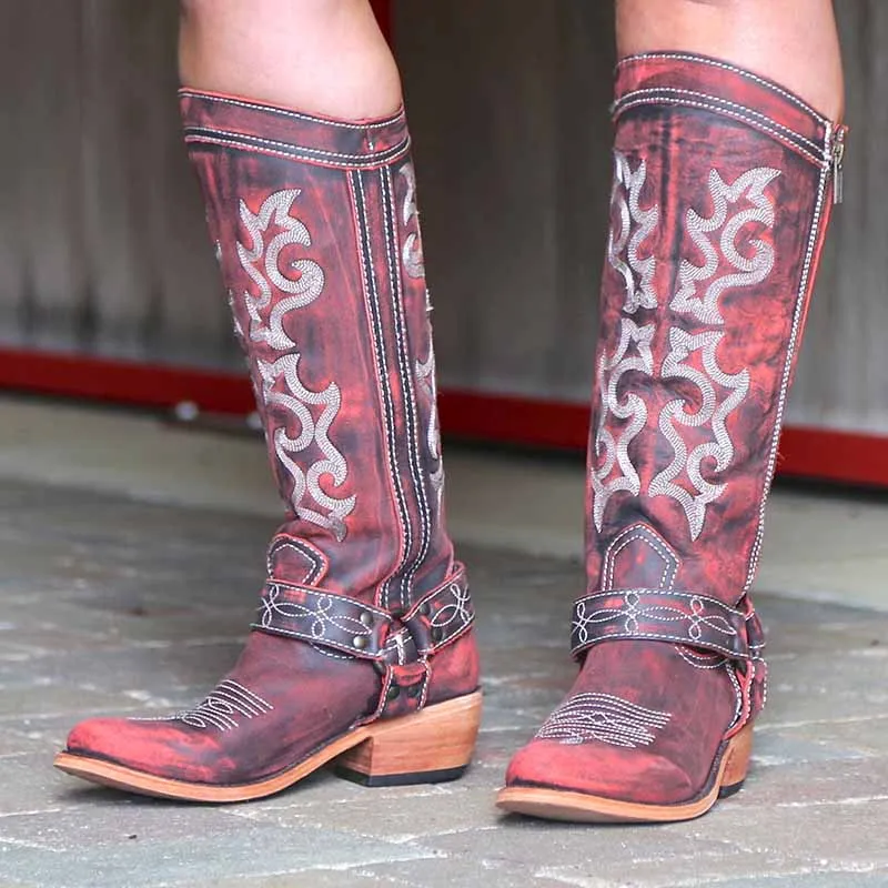 Women's Western Cowgirl Boots Chunky Heel Knee High Boot